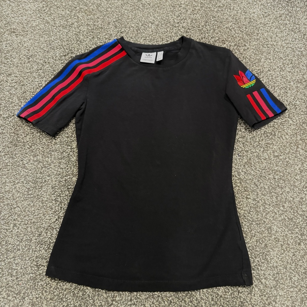 Adidas Black Tee with Red and Blue Accents